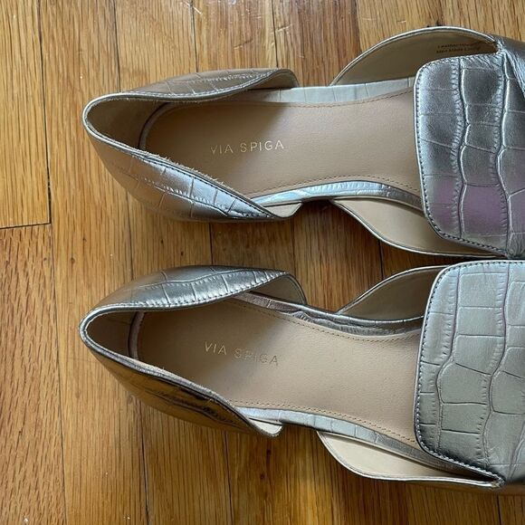 Via Spiga Women’s Allese Alligator Embossed d’Orsay Loafer Flats Silver Size 8 - Picture 10 of 16